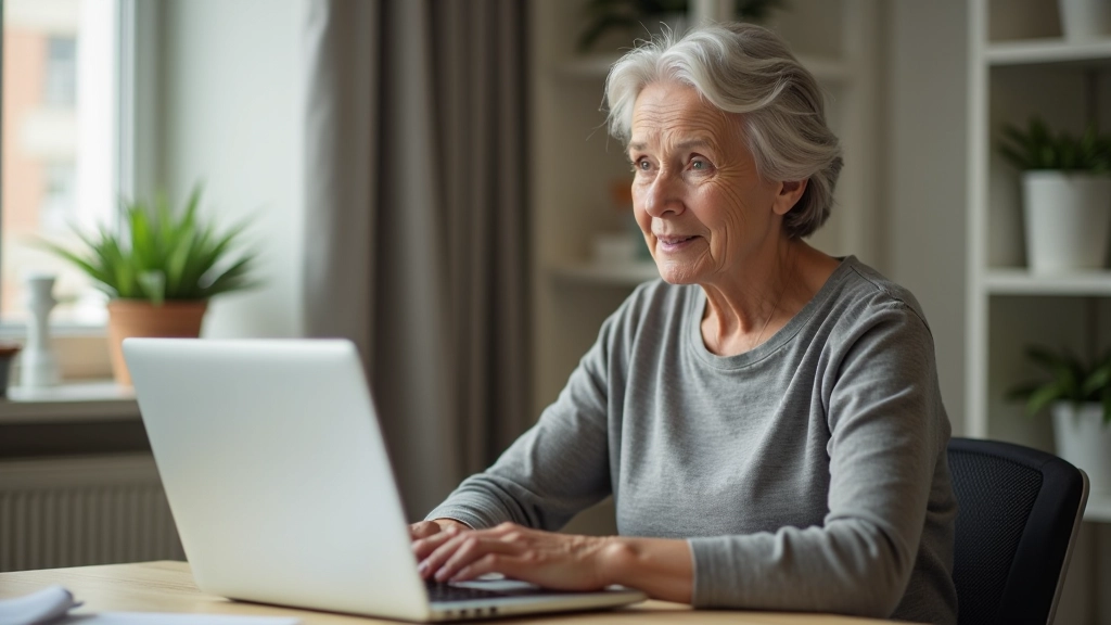 Žena středního věku pracující na počítači při online nákupu